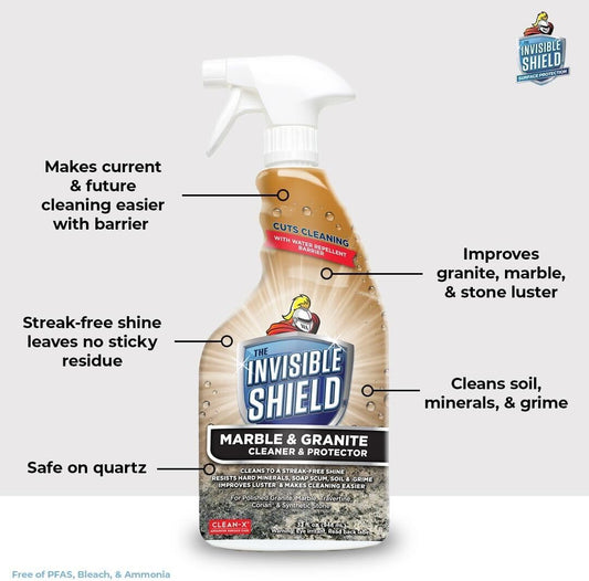 Invisible Shield Marble & Granite Cleaner & Protectant with Hydrogen Peroxide – 32 fl. oz. by UNELKO- Clean-X 2 pack