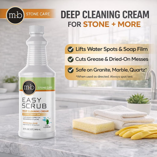 MB Stone Granite, Quartz Marble, Stone Countertop Cleaner for Countertops Showers Floors, Removes Water Spots, Soap, Film, Grease, Easy Scrub Deep Cleaning Cream Professional Grade Abrasive