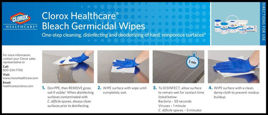 Clorox Healthcare Bleach Germicidal Wipes Bucket, 12" x 12", 110 Count Bucket (Package May Vary)