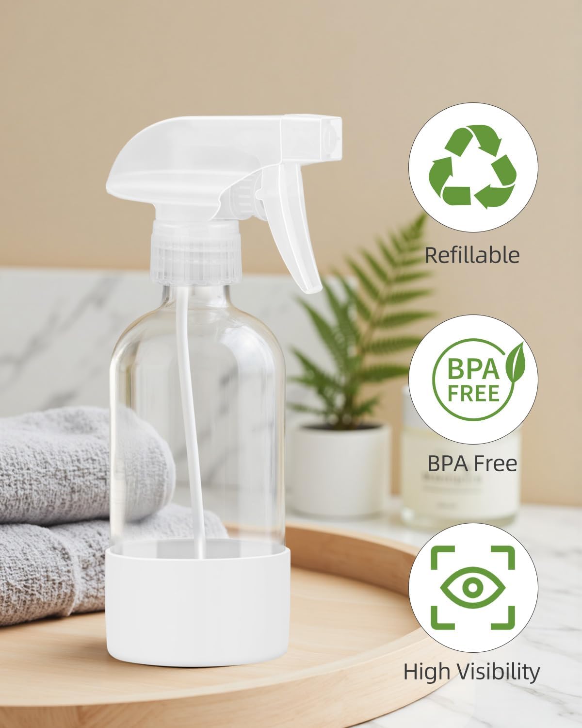 Worldgsb 2 Pack Glass Spray Bottles 8 oz, Empty Refillable Containers with Silicone Sleeve Protection, Glass Spray Bottles for Cleaning Solutions, Hair and Plants with Adjustable Nozzles Blue&Grey