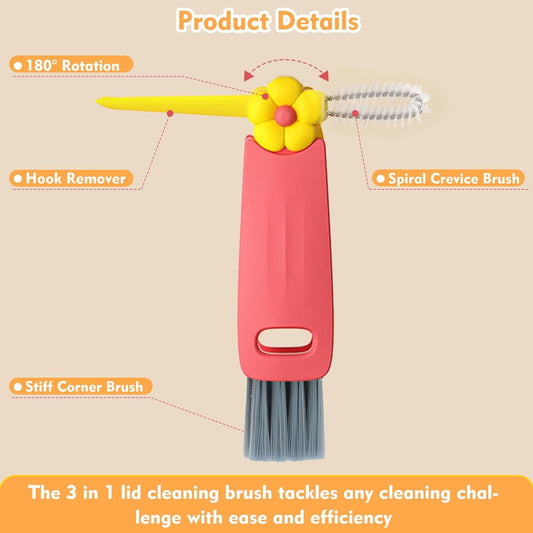 3 in 1 Cup Lid Cleaning Brush, Portable Cup Cleaner Brush, Water Bottle Cleaner Brush, 3 in 1 Multifunctional Cleaning Brush for Home Kitchen Cleaning Tools(3PCS)