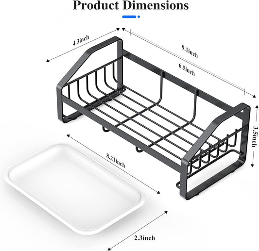 BSKSSK Sink Caddy, Sponge Holder for Kitchen Sink, Bathroom Sink Organizer, 304 Stainless Steel Kitchen Countertop Organizer Soap Tray with Removable Drain Tray-Black