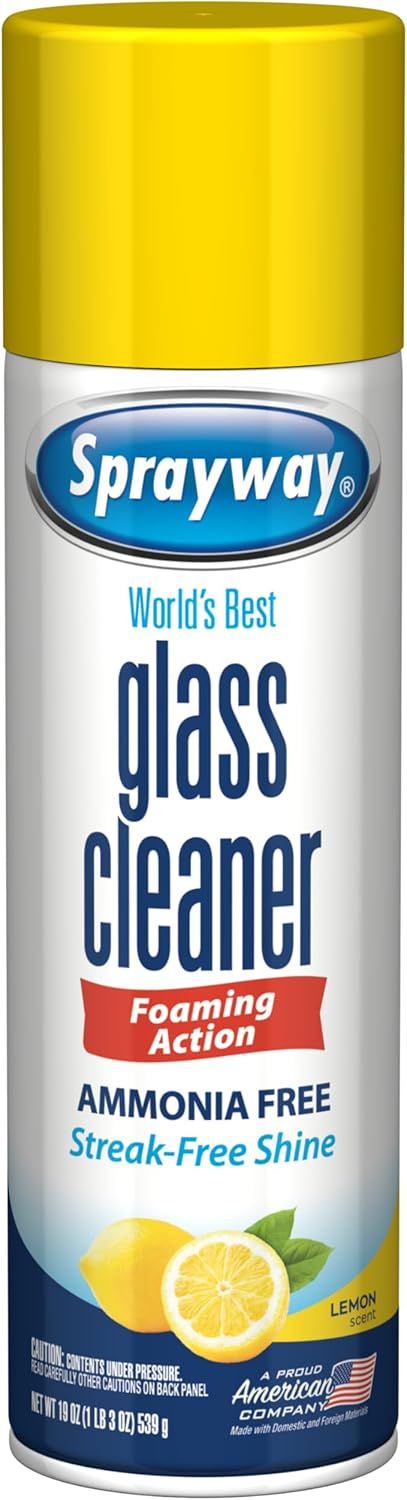 Sprayway Glass Cleaner Lemon Scent Foaming Aerosol Spray, 19oz, Pack of 6 | Ammonia-Free, Streakless, Fast-Acting | Cleans & Polishes Glass Surfaces | Removes Fingerprints, Dust, Dirt, Smoke Film