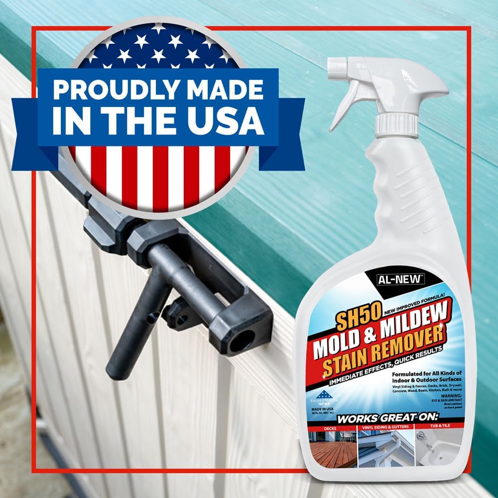AL-NEW SH50 Mold and Mildew Stain Remover | Scrub Free Formula | Works Great on Decks, Vinyl Siding & Gutters, Tub and Tile (30oz Bottle)