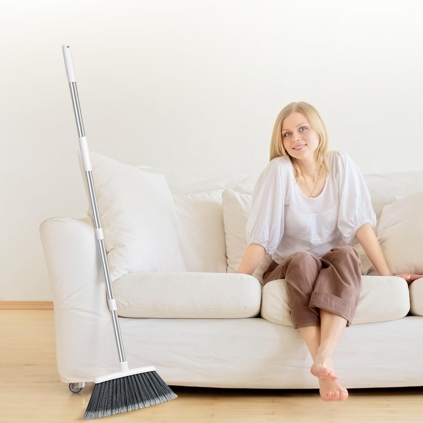 Broom, Outdoor Brooms for Sweeping Indoor, Adjustable 55" Pet Hair Removal Heavy Duty Broom for Floors Home Kitchen Garage Commercial Patio Industrial Snow (Pack of 1)