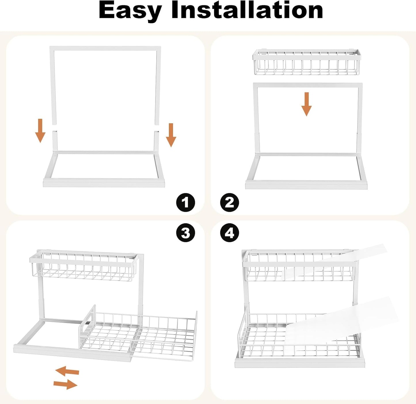 REALINN Under Sink Organizer, L-Shaped 2 Tier Pull Out Cabinet Organizer for Kitchen and Bathroom, Slide Out Under Cabinet Storage, Metal Under Sink Storage with Sliding Drawer, 50 lbs, Black 2 Pack