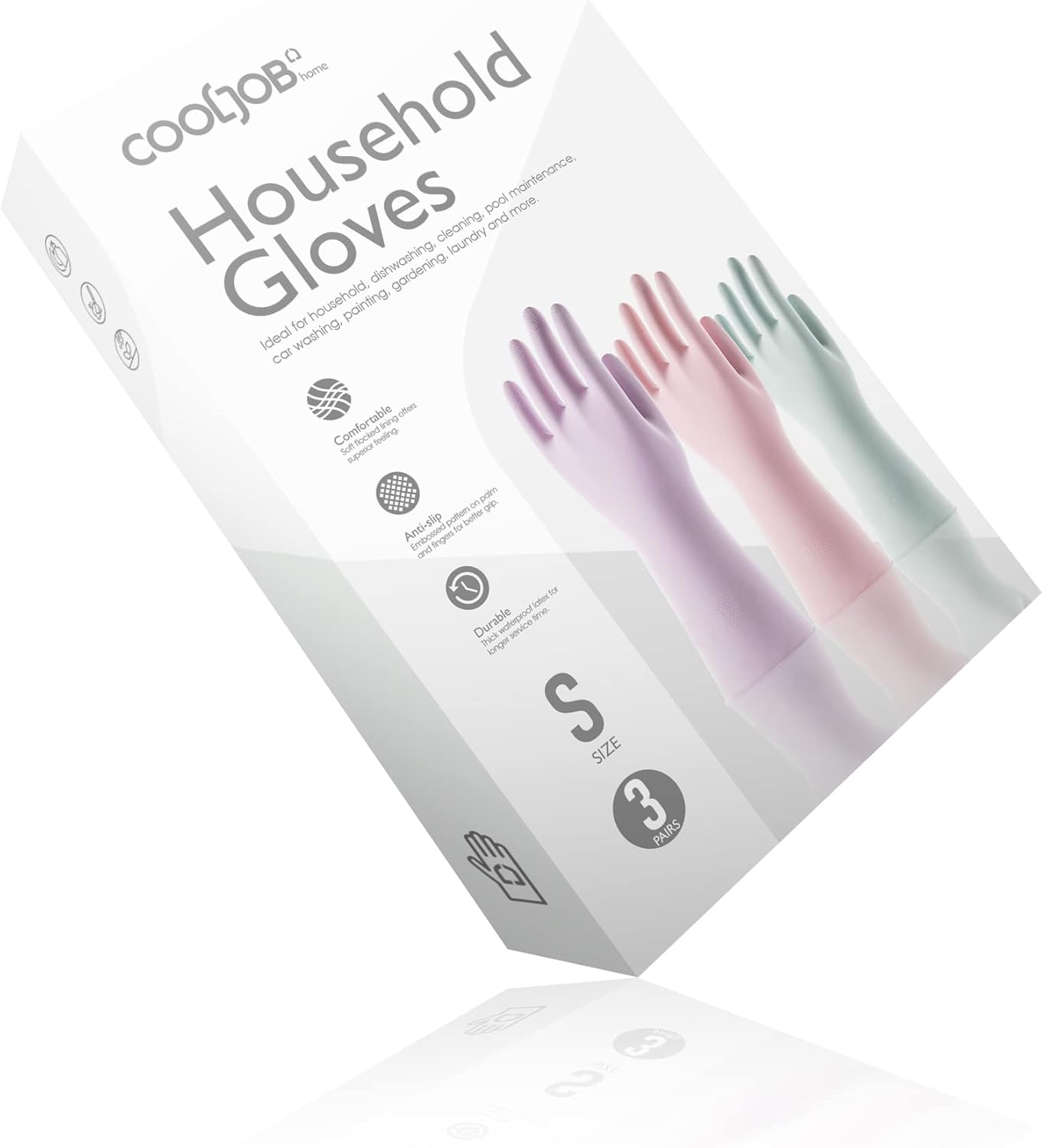 COOLJOB 3 Pairs Colorful Household Gloves with Cotton Liner & Non-slip Grip, Water Resistant Reusable Dish Washing Rubber Gloves for Kitchen & Bathroom Cleaning, Medium
