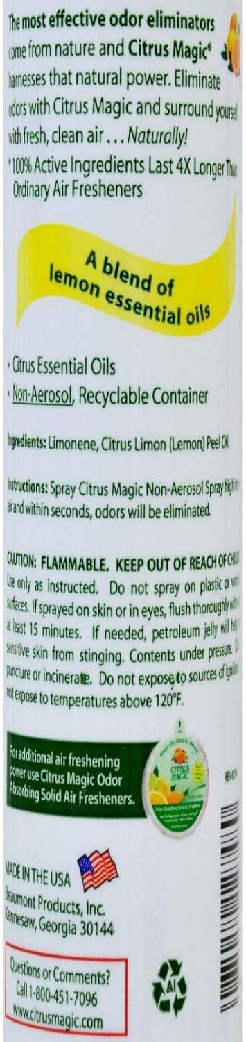 Citrus Magic Natural Odor Eliminating Air Freshener Spray, Tropical Lemon, 3-Ounce