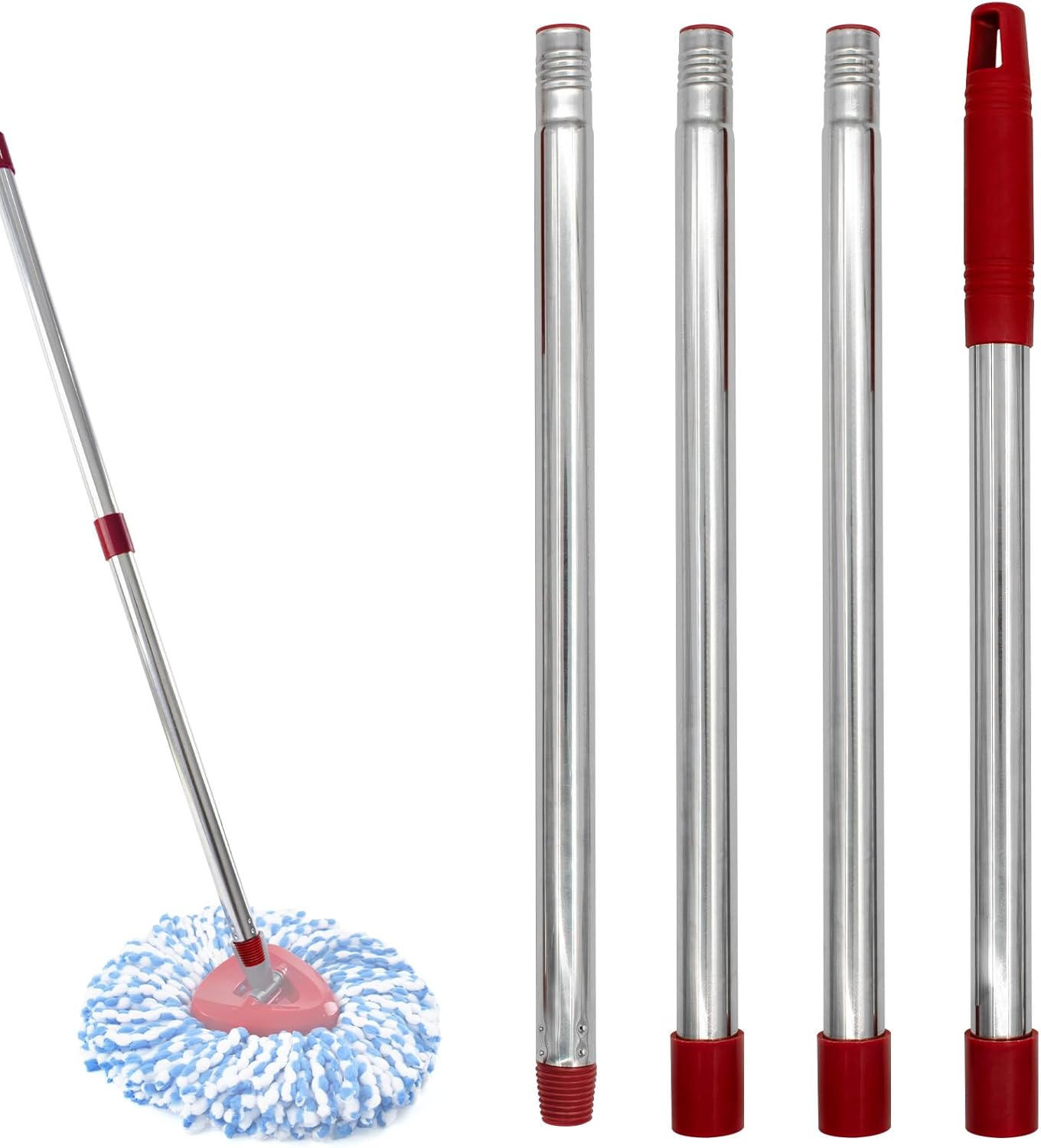 Spin Mop Handle,Mop Heads Replacements,Scrubber Mop Head and Mop Base Combo Set Compatible with Ocedar RinseClean 2-Tank Spin Mop,Mop Replace Head and Scrub Brush Set for Multi-Surface Hard Floor