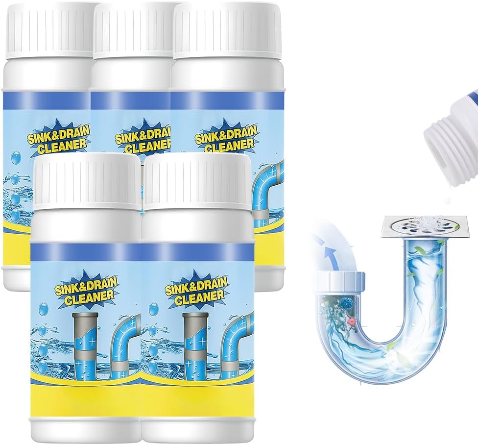 Multi-Functional Drain Cleaner Powder | Quick Foaming Heavy Duty Clog Remover, Powerful & Fast-Acting Pipe Declogger for Kitchen Sink, Bathroom, Shower & Sewer Drains (2PCS)