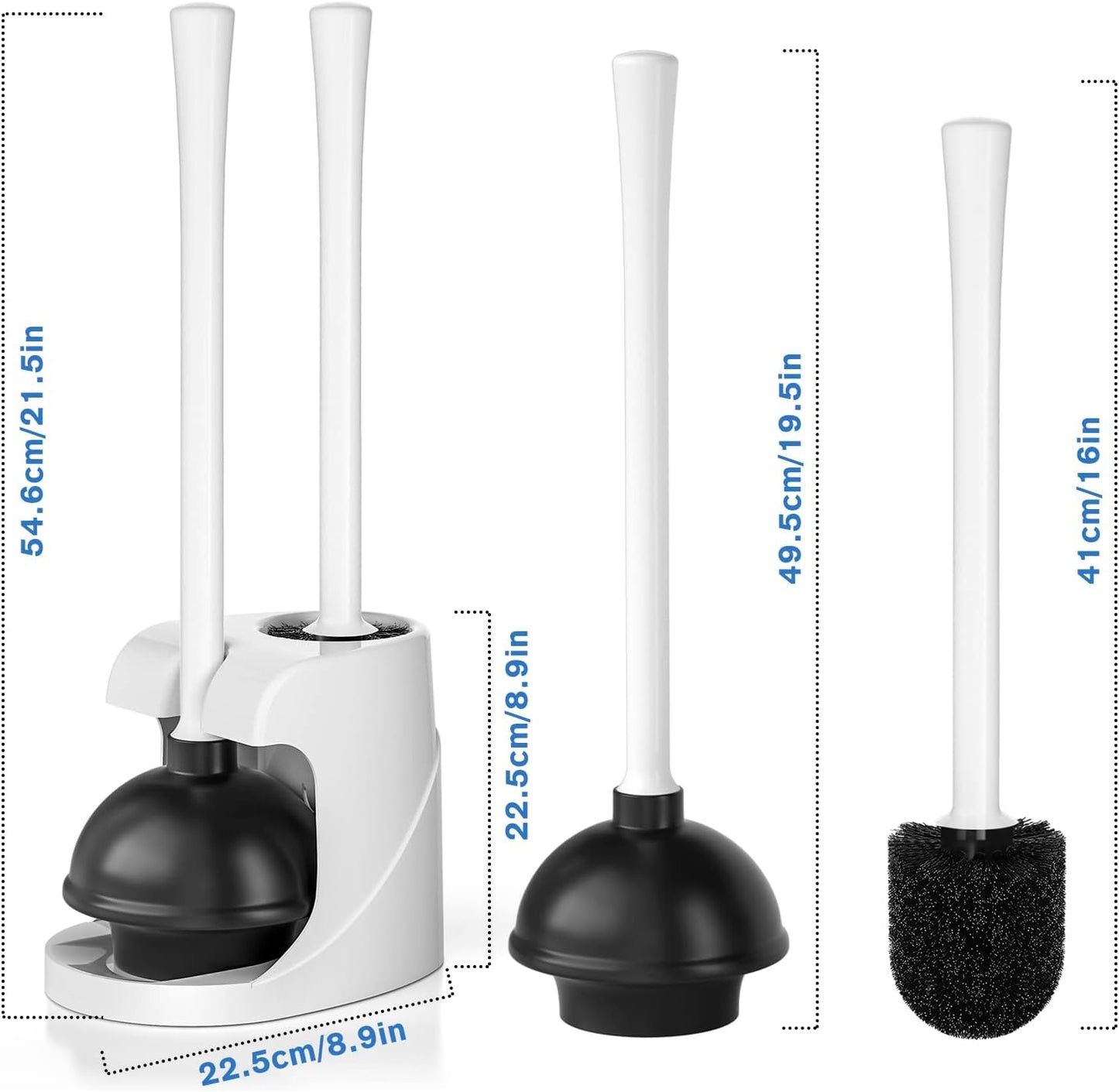 Toilet Plunger and Brush, Bowl Brush and Heavy Duty Toilet Plunger Set with Ventilated Holder, 2-in-1 Bathroom Cleaning Combo with Modern Caddy Stand for 5.7-inch Toilet Drain(Black, 2 Set)