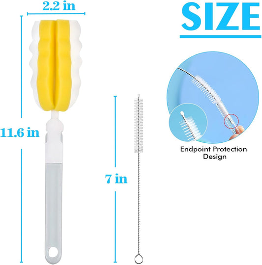 INVODA 4PCS Bottle Brush Long Handle Cup Cleaner Brush Sponge Bottle Scrubber Detachable Handle Portable Sponge Cleaning Brush for Baby Bottle Dishwashing Kitchen Clean Glasses Mugs (4 PCS)