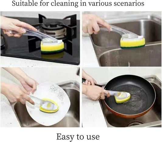 2 PCS Heavy Duty Dish Wand Refills Kit with 6 Non-Scratch Sponge Heads, Soap Dispenser & Scrub Brush – Dishwasher Safe Cleaning Tool for Pots, Pans & Dishes