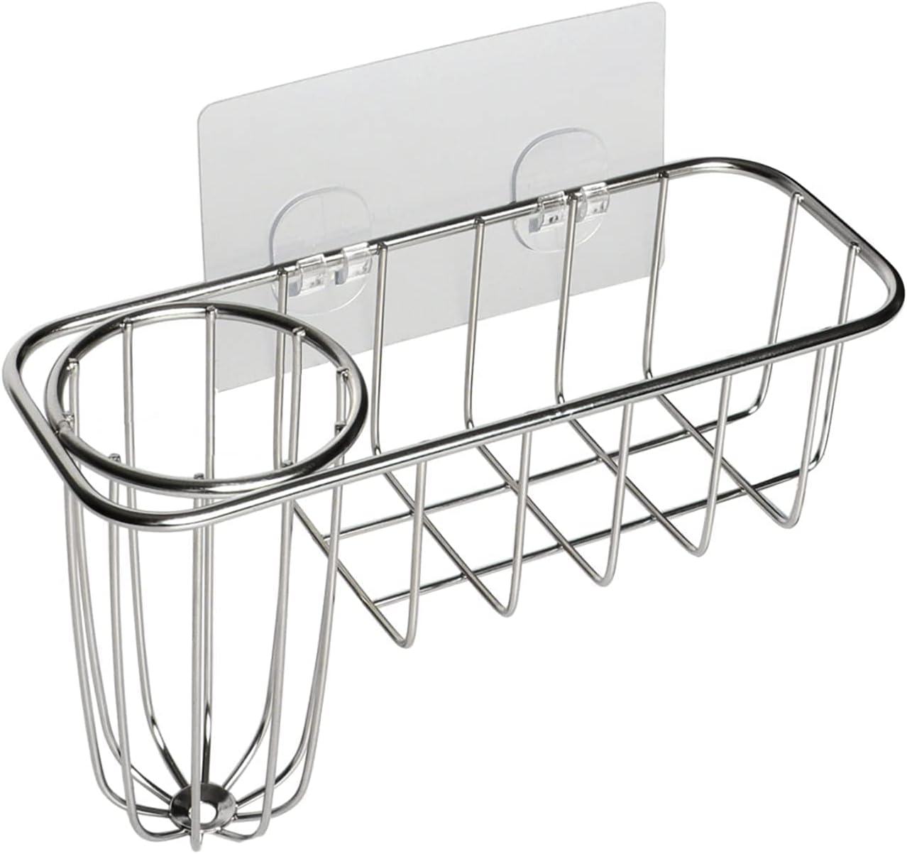 HULISEN 3-in-1 Sponge Holder for Kitchen Sink with Dish Brush Holder, Stainless Steel Caddy for Soap, Scrubber, No Drill and Rustproof, Silver