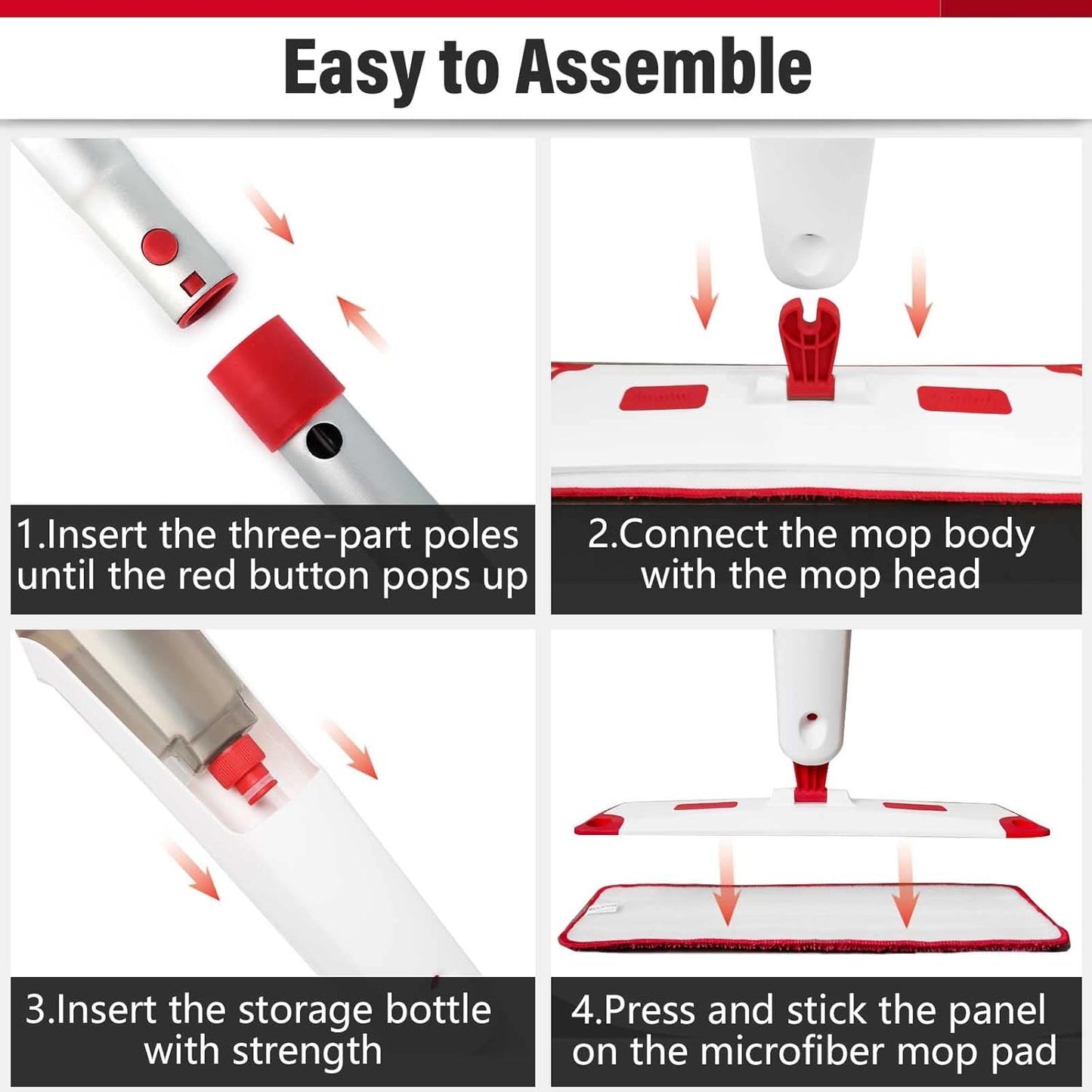 Mops for Floor Cleaning, Wet and Dry Spray Mop with Refillable Spray Bottle and 3 Washable Microfiber Pads Home or Commercial Use Flat Mop for Hardwood Laminate Wood Ceramic, Purple