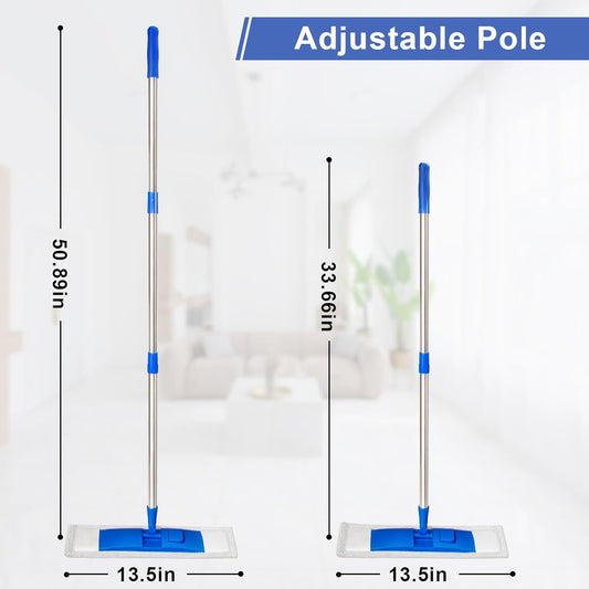 17" Microfiber Mop for Hardwood Floor Cleaning,Mops with 50" Stainless Steel Pole, 1 Reusable & Washable Mop Pad, Wet & Dry Use for Hardwood, Tile, Marble and Vinyl Floors