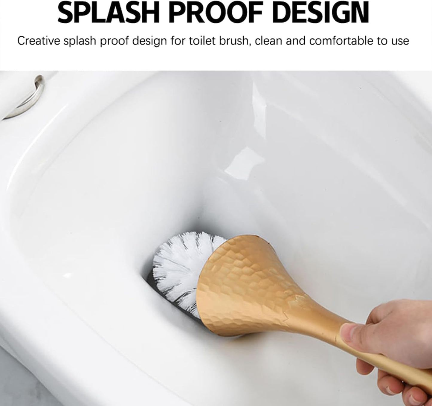 Hideaway Toilet Brush Set, Hammered Gold | Small Bathroom Space-Saver | Anti-Splash Shield & 360° Deep Clean | Housewarming Gift for Homeowners | Rust-Proof ABS Modern Bath Accessories