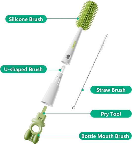5-in-1 Silicone Baby Bottle Brush Set with Straw Cleaner, Flexible 90° Bendable Bottle Cleaning Kit for Nursing, Sports Bottles, Dishwasher Safe, BPA-Free, Kitchen & Travel