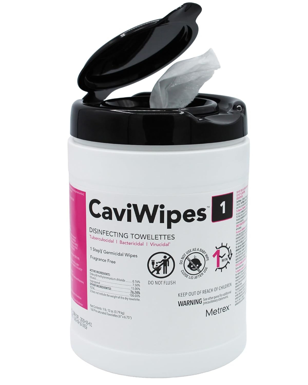Metrex CaviWipes1 Surface Disinfectant Wipes – Unscented, Non-Sterile, Pre-Saturated with CaviCide1 for Hard, Non-Porous Surfaces – 6" x 6-3/4", 160 Wipes per Canister (Pack of 1) #13-5100
