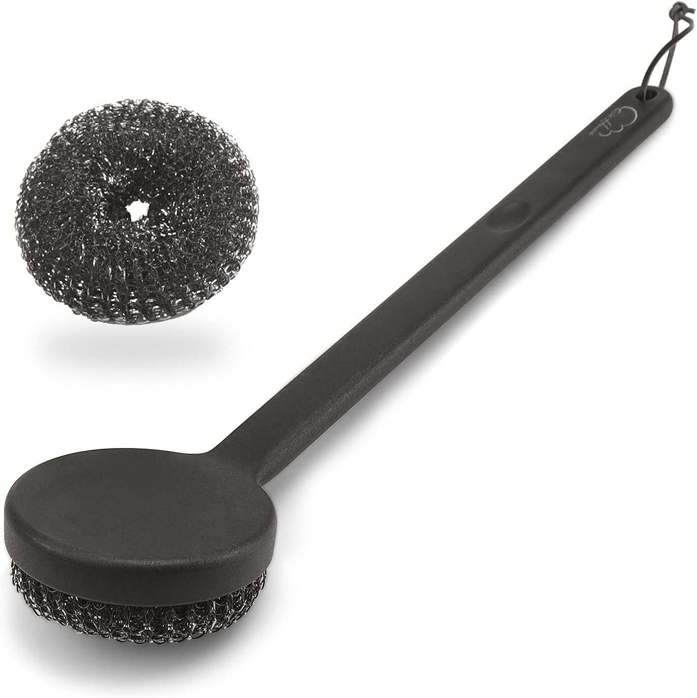 18" Long Handle Grill Brush with Replaceable Head - Safe Bristle Free Stainless Steel BBQ Cleaner with Heavy Duty Scrubber Pad, Grill Accessories Steel Wool Scrubbers for Porcelain Gas Charcoal Grill