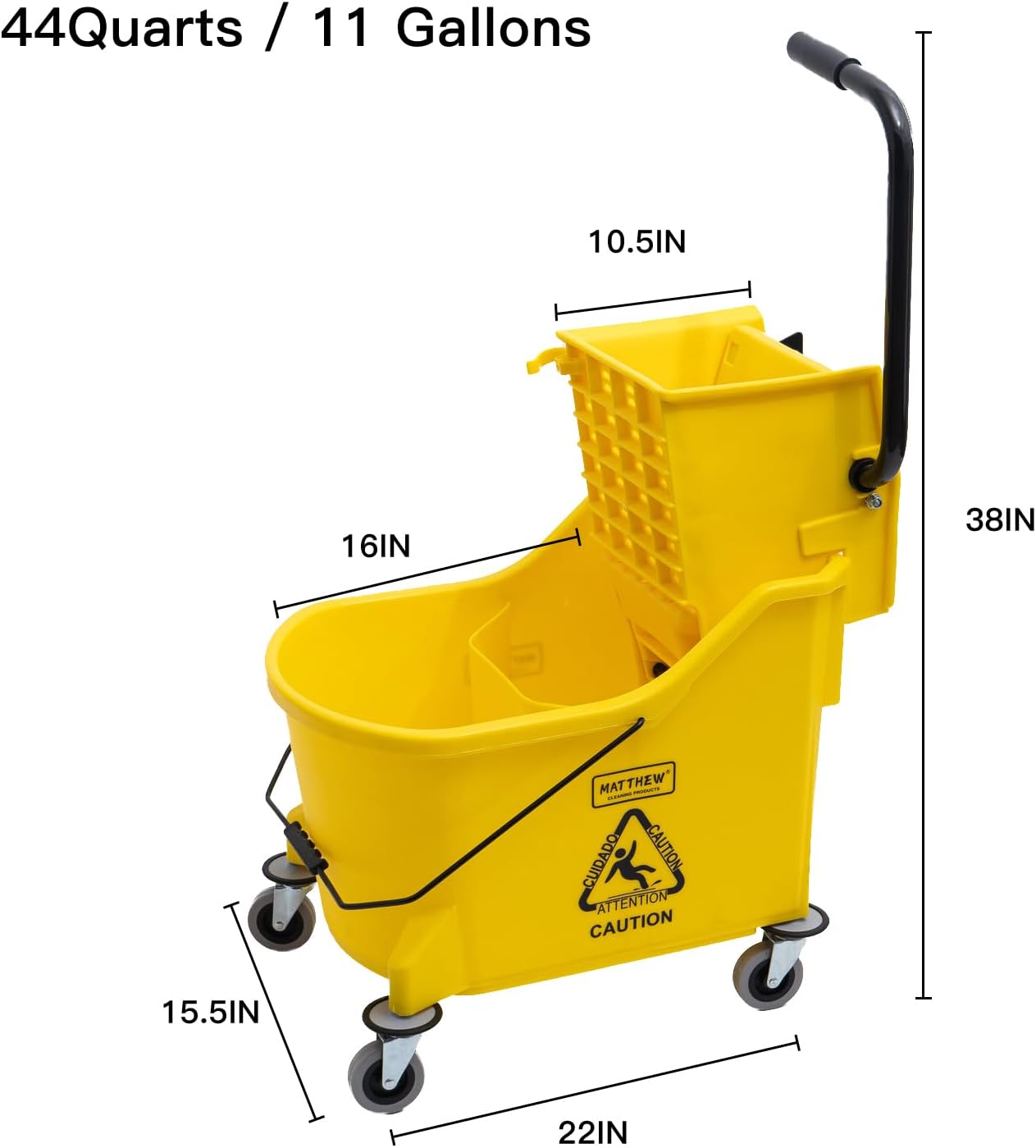 Matthew Cleaning 34 Quart Commercial Mop Bucket INCL.Wet String Mop with Side Press Wringer On Wheels,Heavy Duty Tandem Portable Floor Cleaning Wavebrake,Ideal for Household,Industrial,Restaurant