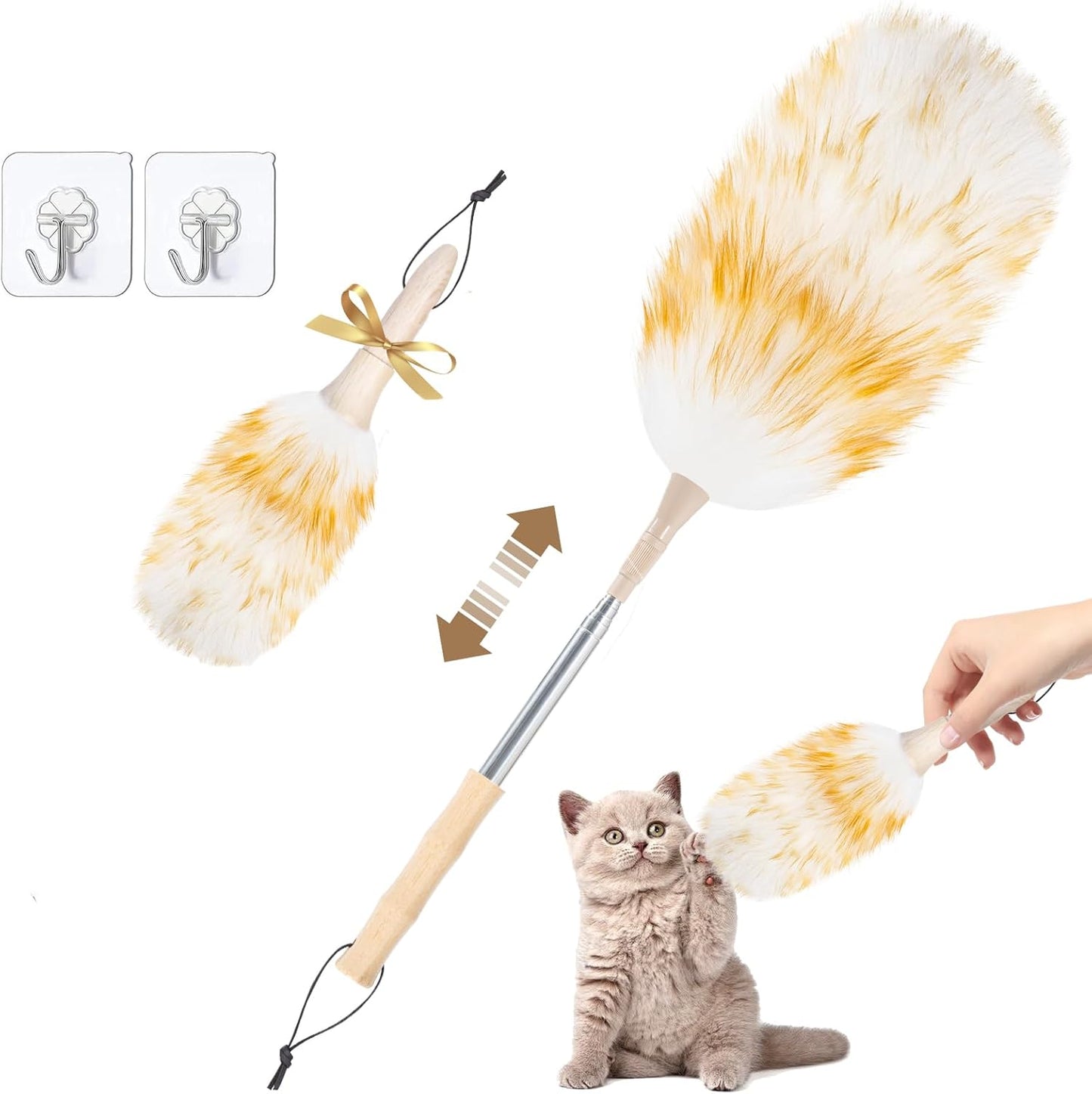 Ostrich Feather Dusters for Cleaning Kit - Reusable Soft Feather Duster Extendable to 49 inches for Cleaning Ceiling Fan, High Ceiling, Blinds & Retractable Small Duster for Keyboard, Car