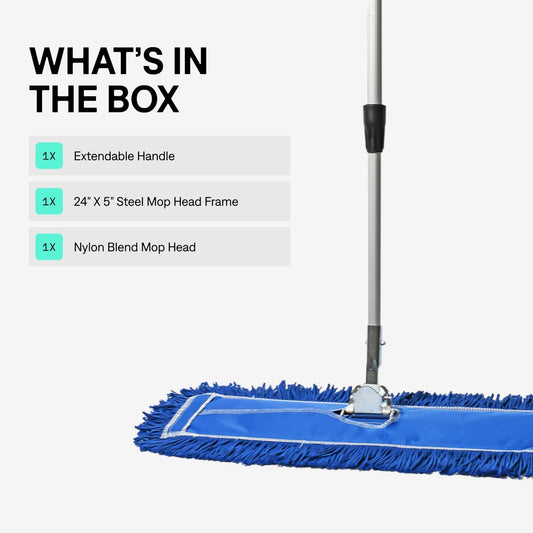 48 Inch Blue Commercial Dust Mop & Floor Sweeper with Extendable Handle – Mop for Hardwood, Tile, and Concrete Floor Cleaning