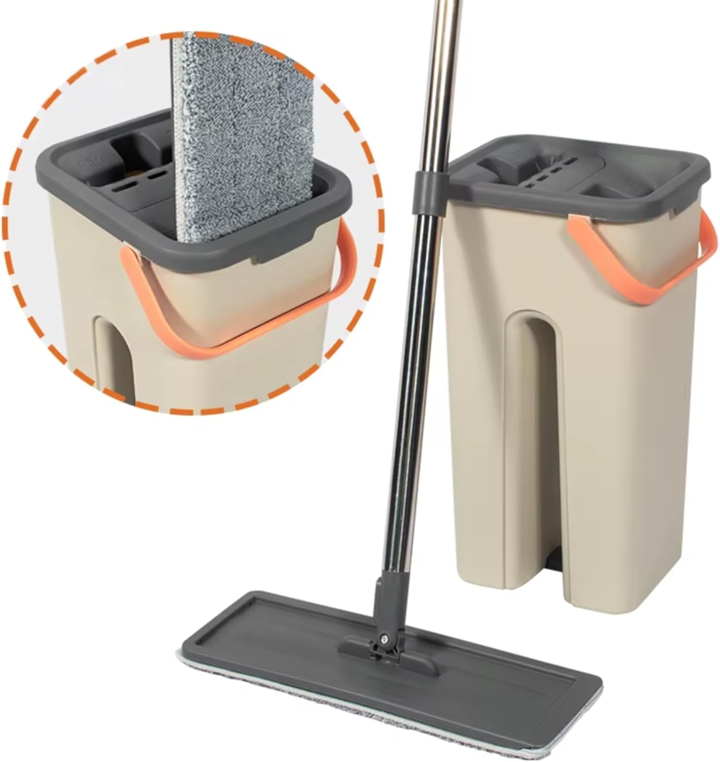 360° Microfiber Flat Mop with Hands-Free Self-Cleaning Bucket, Wash & Dry Dual Chamber System, Adjustable Handle, Includes 2 Microfiber Mop Pads, Wet & Dry Floor Cleaning - (LV-F02)