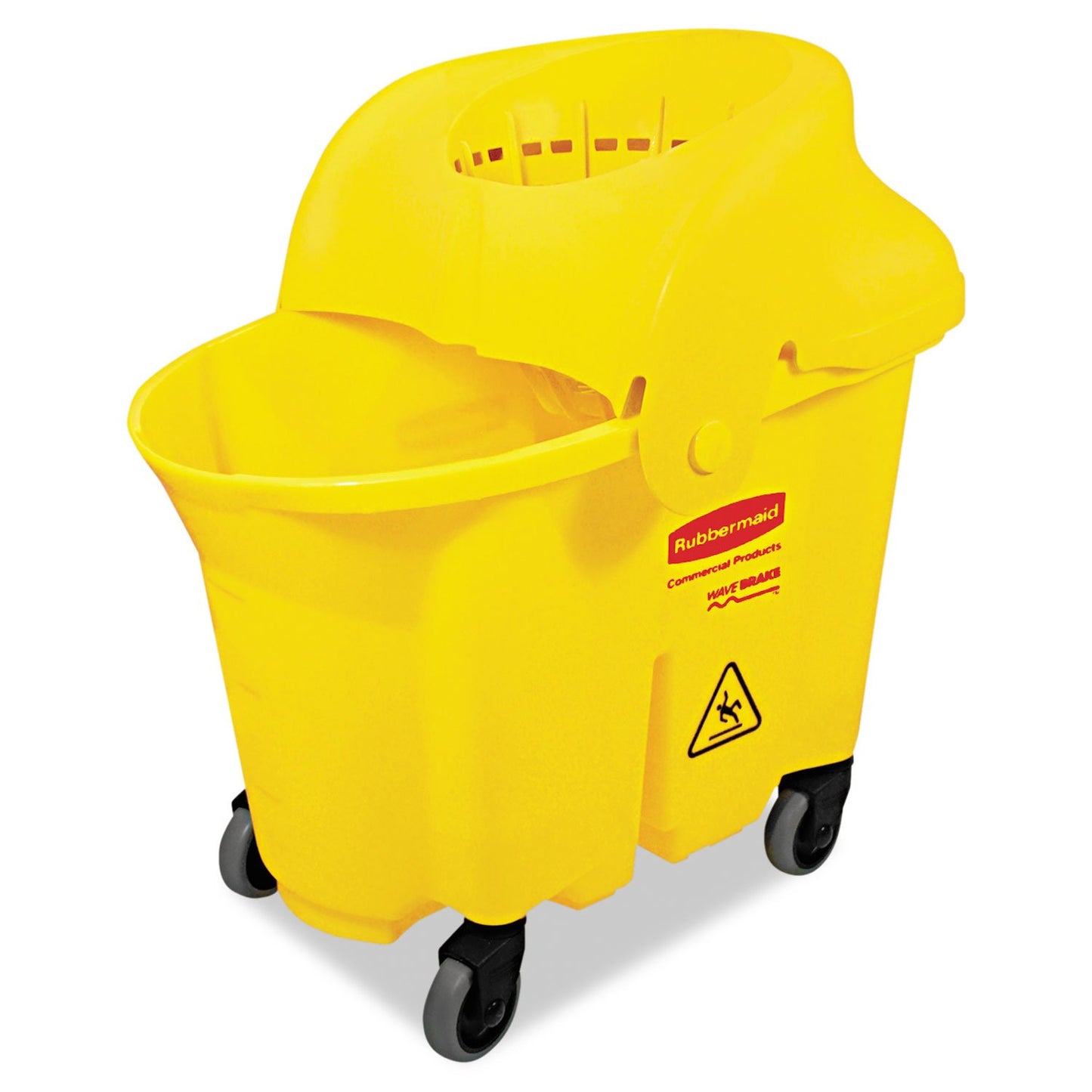 Rubbermaid Commercial 35Qt WaveBrake 2.0 Side-Press Mopping Bucket and Wringer with Foot Pedal Drain, Yellow, for Professional/Industrial/Business Heavy-Duty Floor Cleaning/Mopping