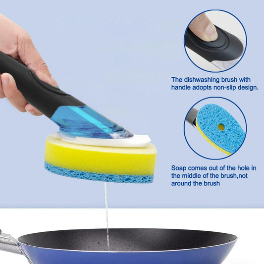 CELOX Dish Sponge with Handle, Soap Dispensing Dish Sponge