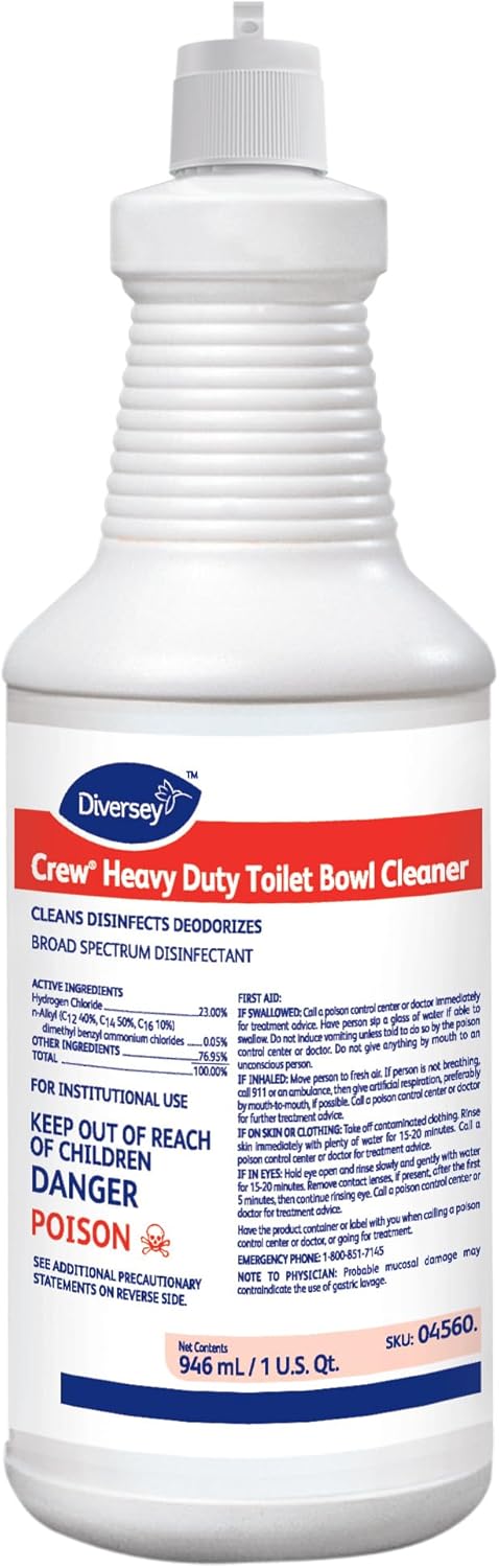 CREW 04560 Heavy Duty Toilet Bowl Cleaner & Disinfectant, 23% HCI removes Rust Stains, Lime Scale with Mint Scent, Ready-to-Use, 32-Ounce