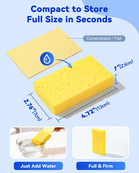 Temede Cellulose Sponges,Heavy Duty Scrub Sponges,Non-Scratch Kitchen Sponges for Dish,Colorful Compressed Dish Scrubber Sponge for Household,Cookware,Bathroom,6pcs