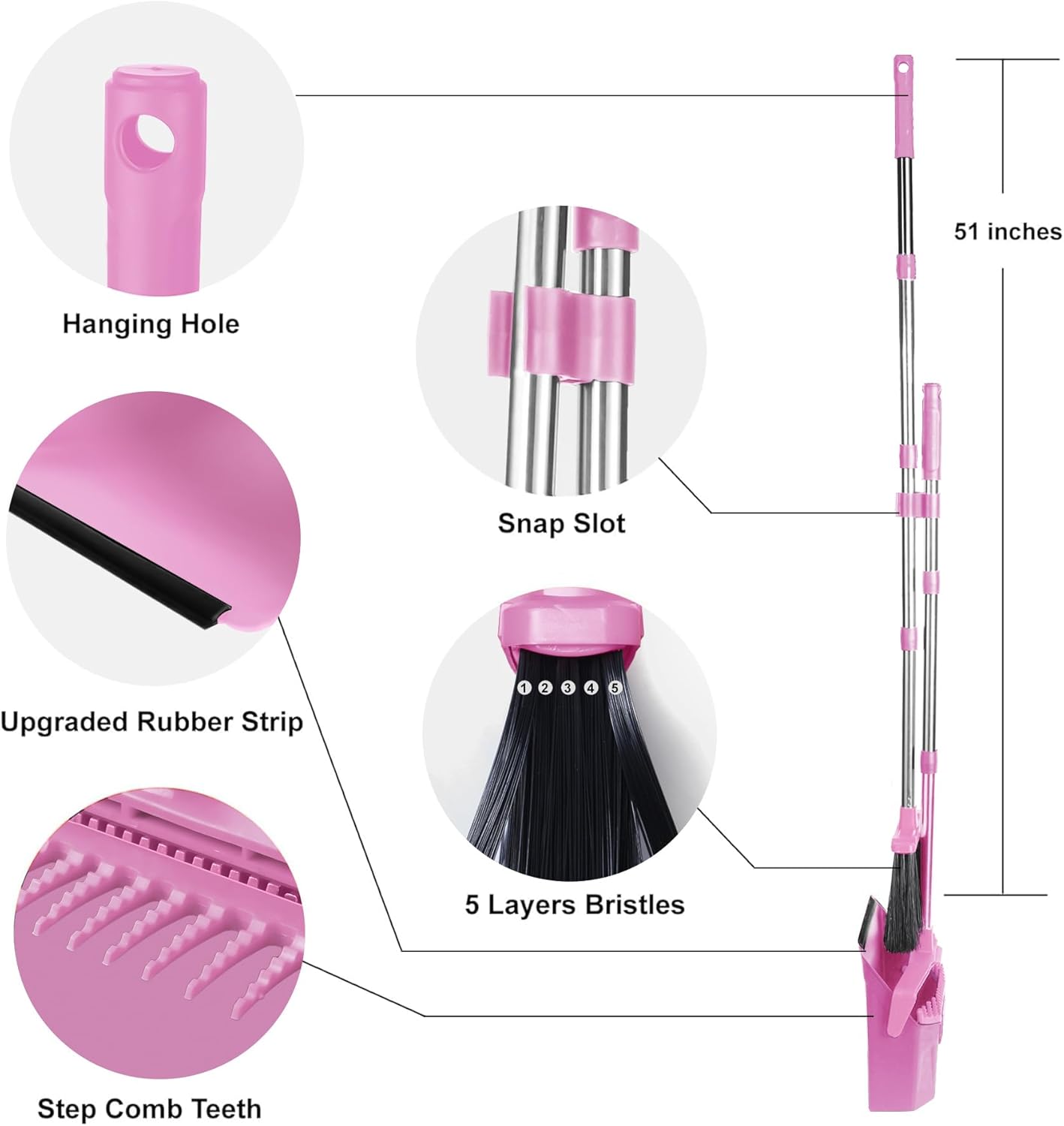 Tiumso Upgrade Broom and Dustpan Set, Broom with Dustpan Combo Sets, Large Brooms and Dust Pan with Handle, Self-Cleaning Dust Pans, Heavy Duty Broom and Dustpans Set for Lobby Kitchen Office - Green