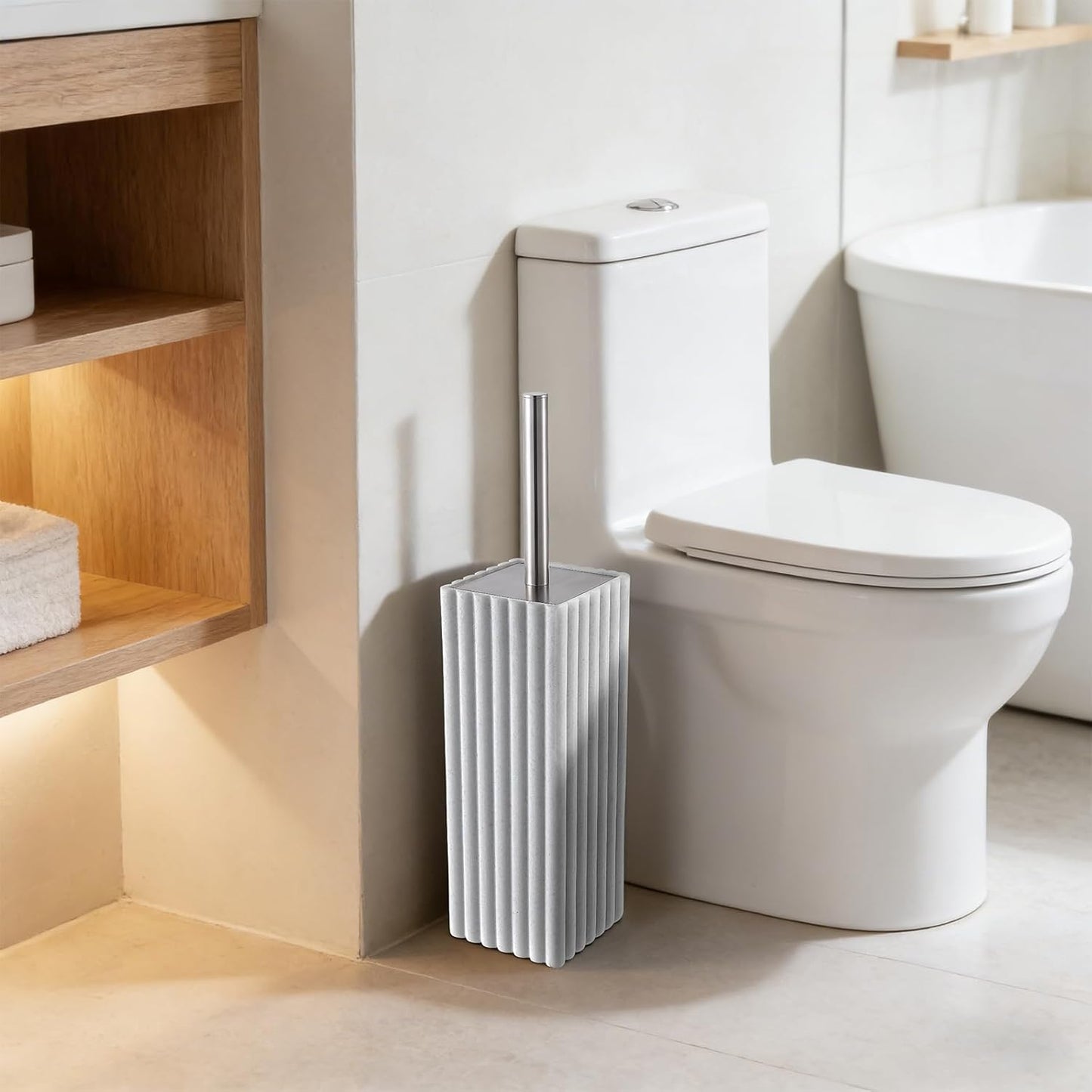 Toilet Bowl Brush and Holder for Bathroom,Resin Toilet Brush and Holder Set with Stainless Steel Handle,Deep Cleaning Modern Toilet Cleaner Brush -Space Saving, Covered Brush (Beige)
