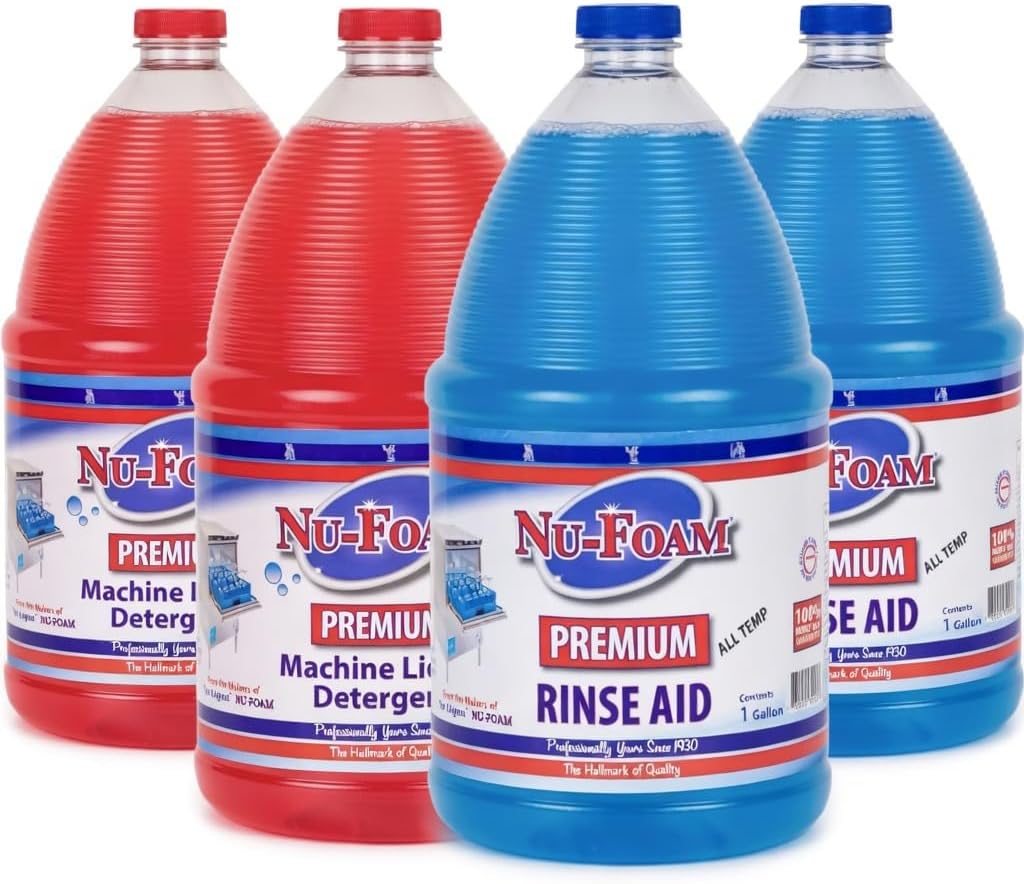 Nu-Foam Premium Commercial Dishwasher Detergent and Rinse Aid Set, 1 Gallon Each