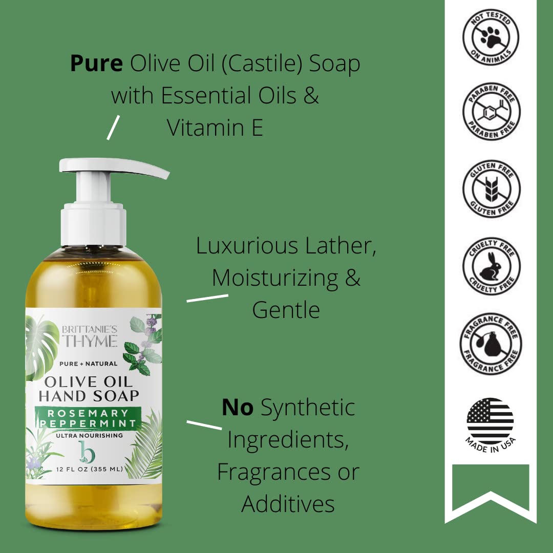 Brittanie’s Pure Castile Liquid Hand Soap Refill, Bergamot | Lavender | Lemongrass, 12 Ounce Pack of 3 | Dish Soap, Hair & Body, Home, Gentle & Pure, Natural Luxurious Oils, Vegan & Gluten Free