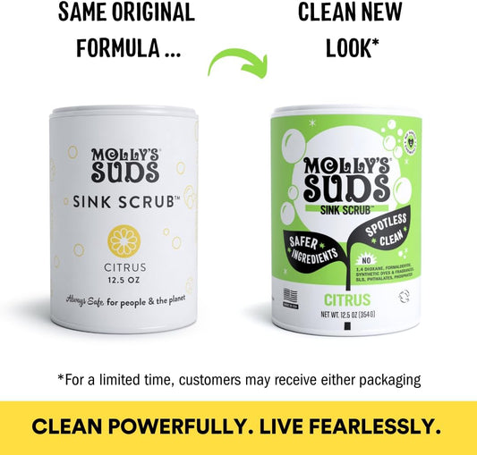 Molly's Suds Sink and All Purpose SCRUB | Gently Removes Stains, Scrubs Away Grease & Gime, Buffs out Scratches | Plant and Mineral Based | 2 Pack, Citrus Scent