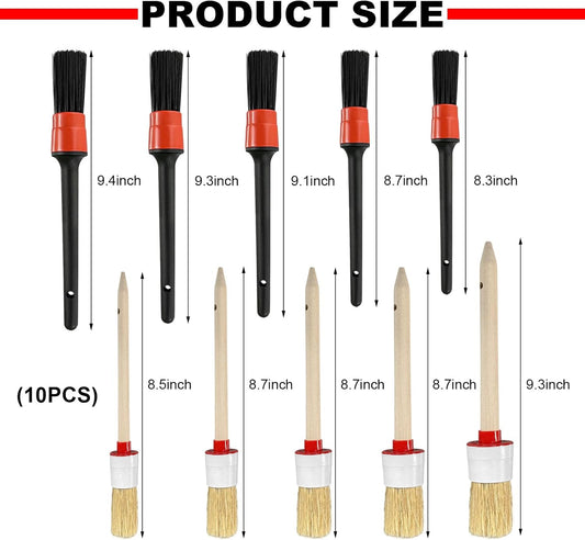 10PCS Car Detailing Brush Set, Auto Detail Dust Brushes with Premium Boar Hair & PP Bristles, Interior Exterior Cleaning Tool Mixed Hair Brush Kit for Air Vents, Seats, Wheels