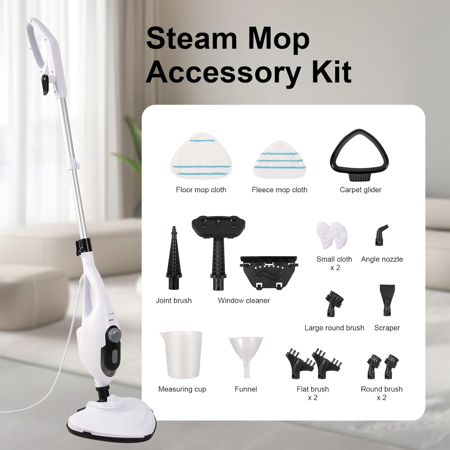 11-in-1 Steam Mop, 1550W Powerful Handheld Steam Cleaner, 260°F Multi-Functional Floor Steamer with 21.3FT Cord for Floors, Hardwood, Tiles, Grout, Windows, Kitchen, Bath, Adjustable (Grey)