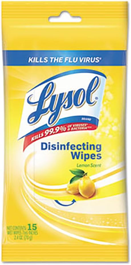 Lysol Disinfecting Wipes To-Go Pack, Lemon Scent, 15 Count