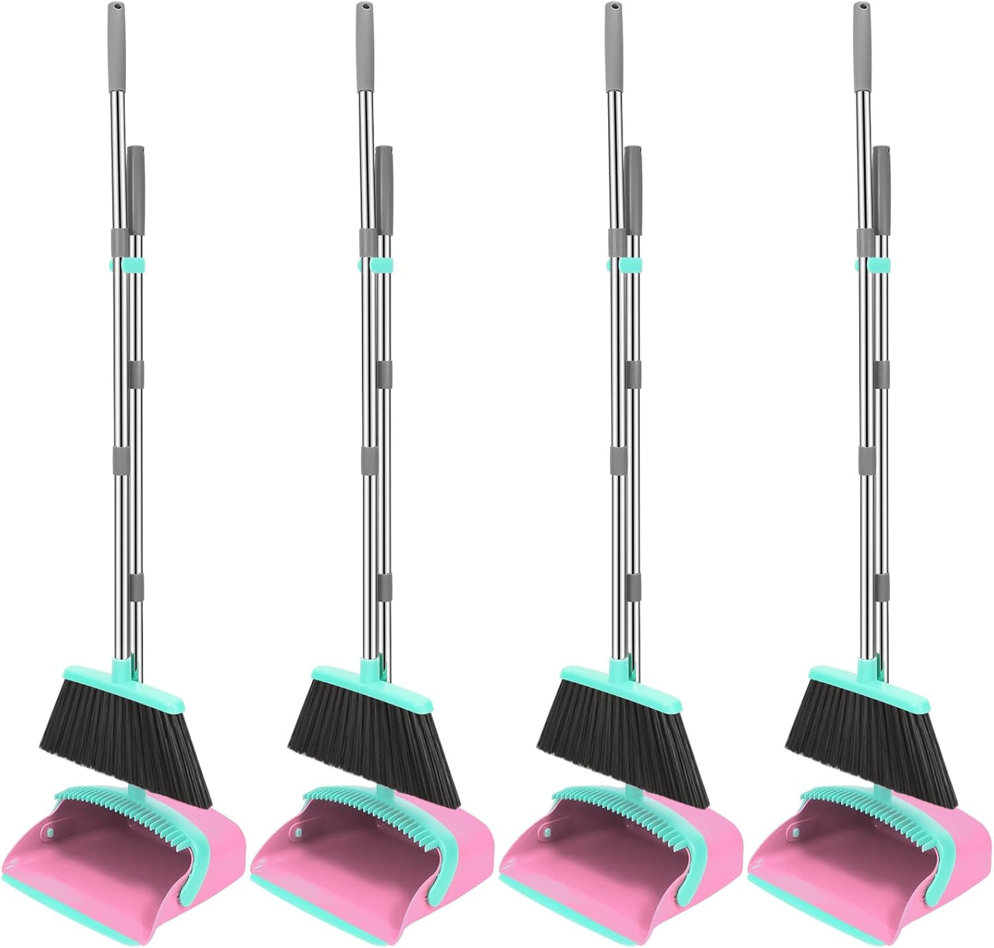 NACENA Broom and Dustpan Set, 52-in Long Adjustable Handle Broom Dustpan Combo with Dustpan Teeth to Automatically Clean Hair Suitable for Home Kitchen Office Hall Floor(Black&Red)