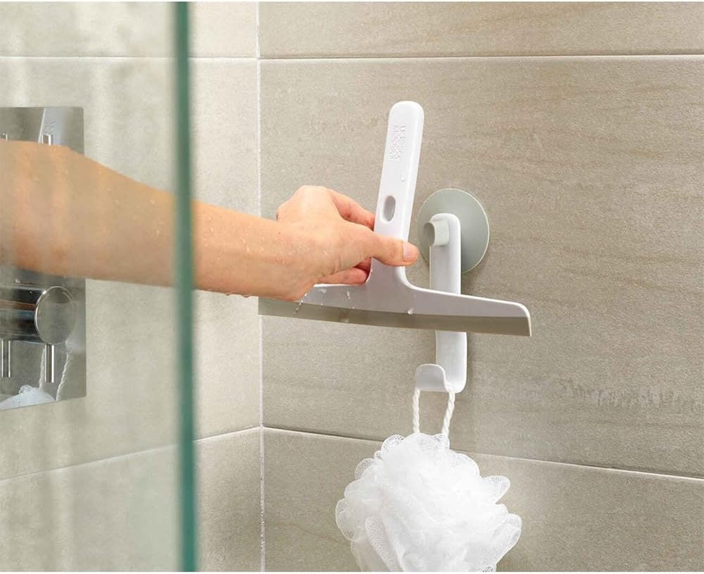 Joseph Joseph EasyStore Shower Glass Squeegee and Window Cleaner with Storage Hook, Bathroom Accessories