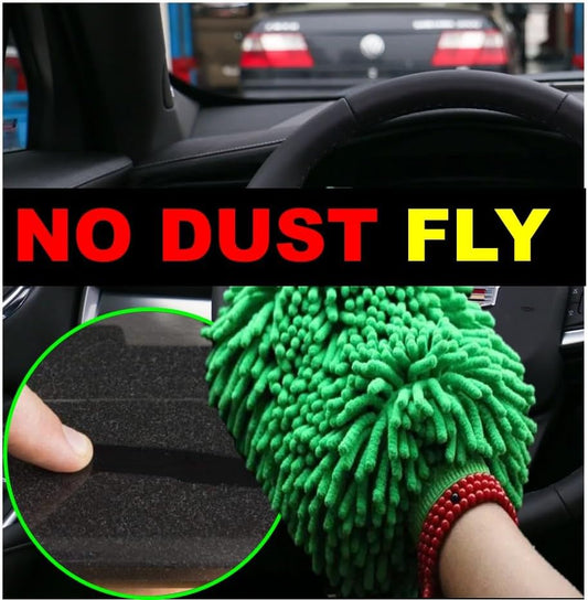 QUALIALL, Green Chenille Microfiber Dusting Mitt, 10.5x8 Inch, Electrostatic, Reusable, Scratch-Free, No-Dust Fly Duster for Sensitive Surfaces