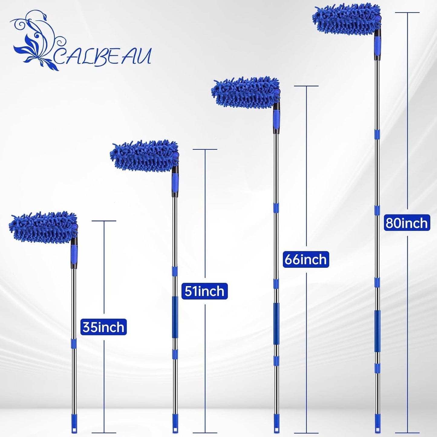 CALBEAU Ceiling Fan Cleaner Duster with 80" Extension Pole, Flexible and Washable Chenille Fan Duster for High Ceiling Fan Blades Light Fixtures Furnitures