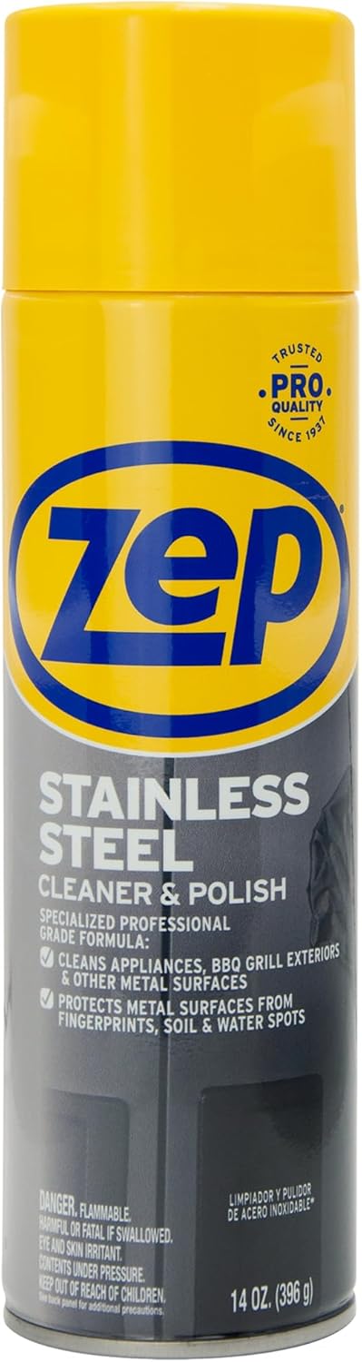 Zep Stainless Steel Cleaner and Polish - 14 oz (Case of 12) ZUSSTL14 - Protects Metal Surfaces From Fingerprints, Soil & Water Spots