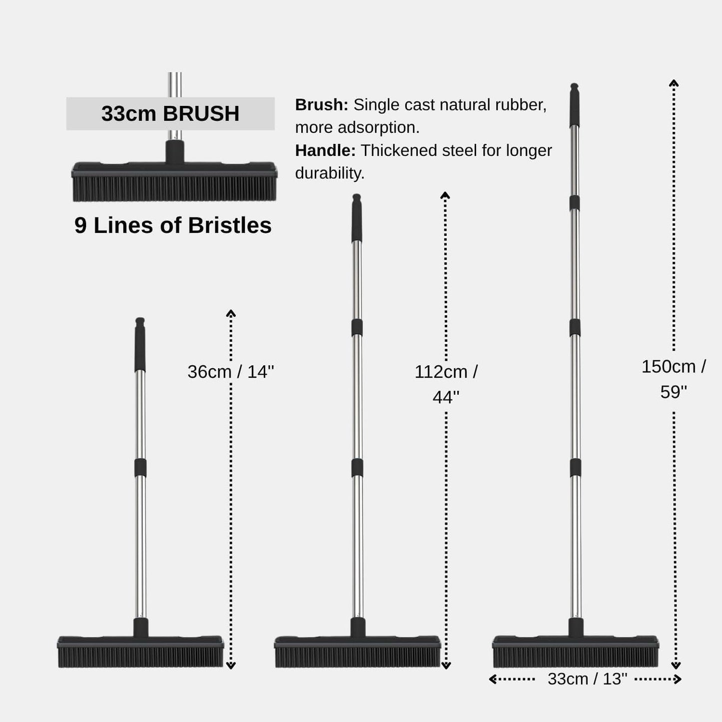 Pet Hair Remover Carpet Rake Reusable Rubber Broom with Squeegee for Sweeping Pet Hair Removal Tool 59" Long Handle Cat and Dog Hair Remover for Rugs, Carpet, Hardwood Floor, Tile