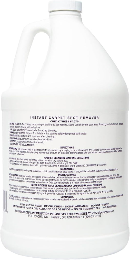FOLEX 128 oz Instant Carpet Spot Remover Carpet Cleaner Gallon Refill - Removes Pet Accidents, Grease, Red Wine and More - 2 Pack