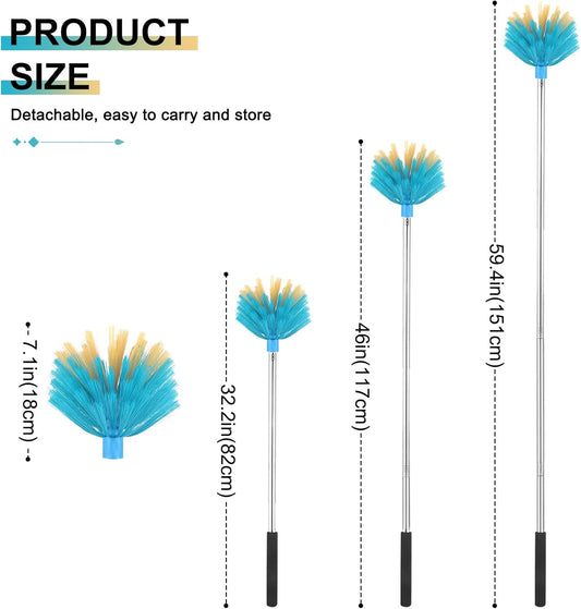 Cobweb Duster with Extension Pole,Medium Stiff Bristles Cobweb Duster Head ,Adjustable from 28 to 56 inches Long Duster for High Ceilings, Suitable for Ceilings, Walls, Indoor Outdoor Environments