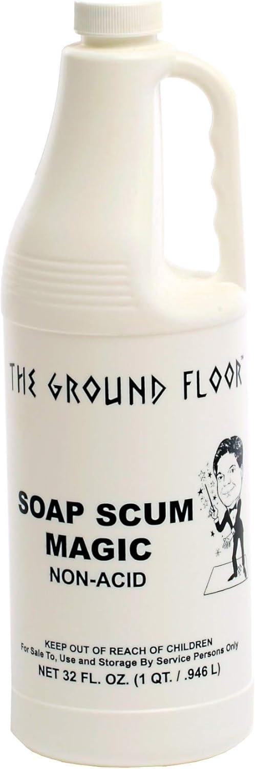 Soap Scum Magic, Film Remover, NON-Acid, No Bleaches, Safe for Marble, Granite, Tile, Chrome, Porcelain, Plastic, Fiberglas and many other Hard Surfaces and Natural Stone, (1 quart/32 oz.)