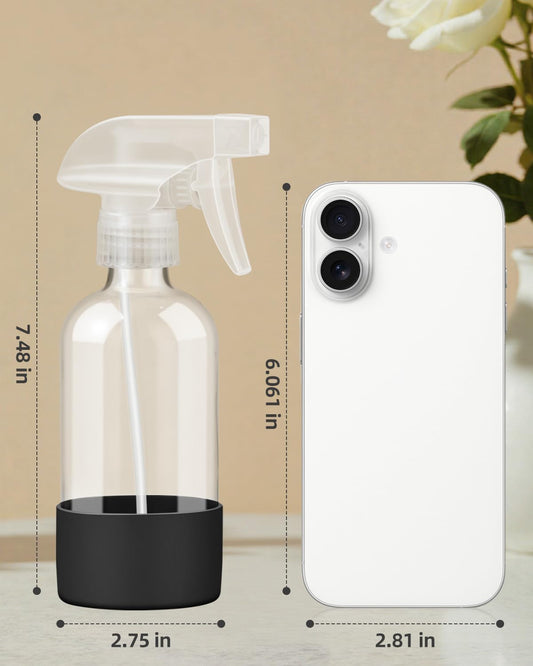 Worldgsb 2 Pack Glass Spray Bottles 8 oz, Empty Refillable Containers with Silicone Sleeve Protection, Glass Spray Bottles for Cleaning Solutions, Hair and Plants with Adjustable Nozzles Blue&Grey